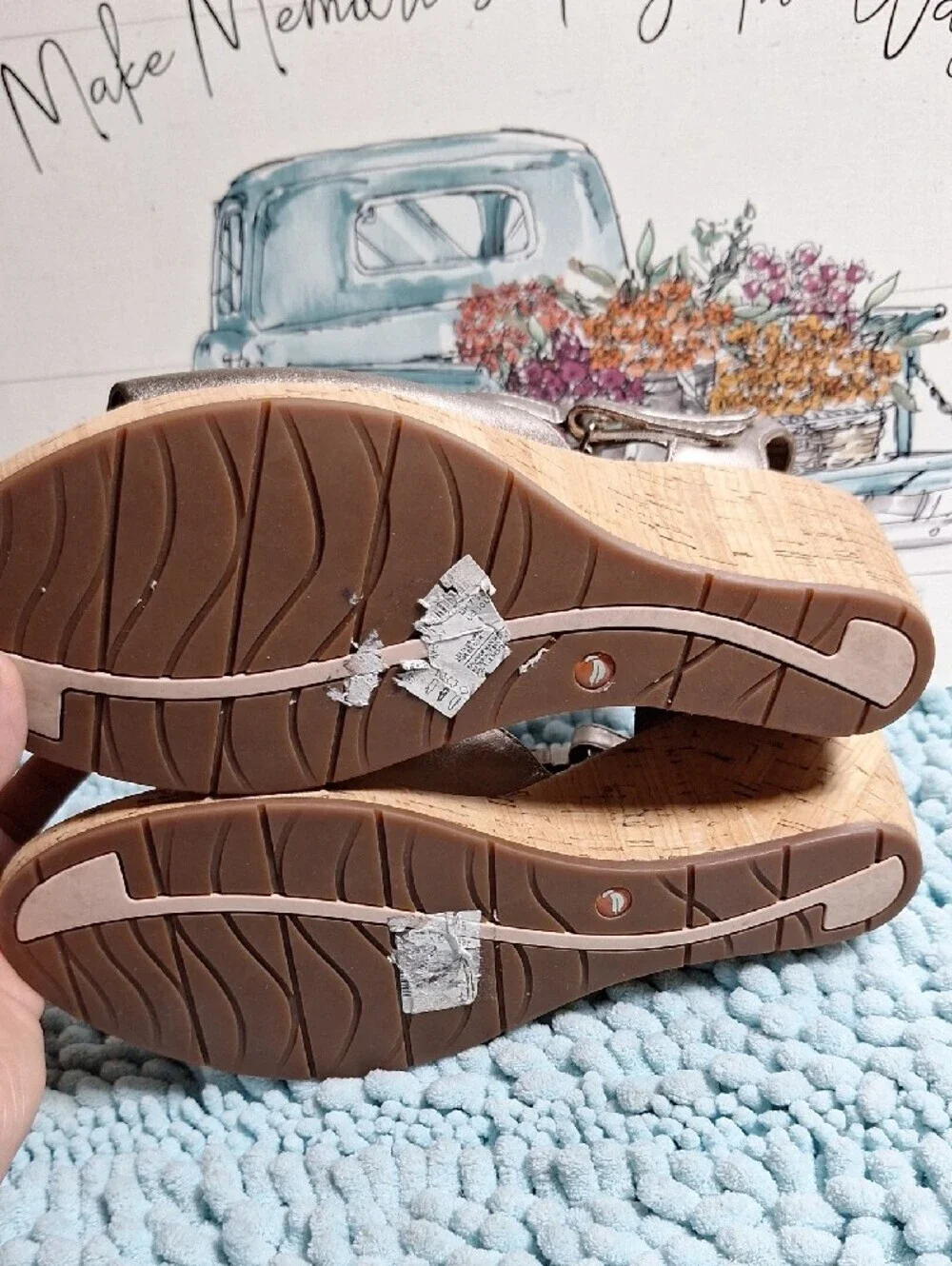 Clarks Metallic Silver Cork Wedge Sandals